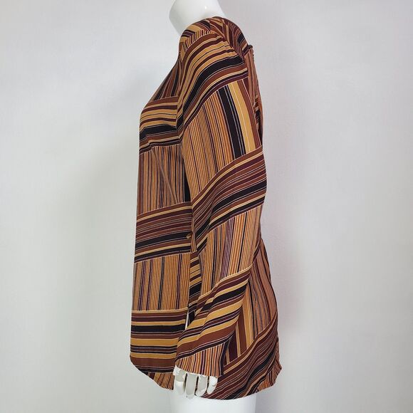 Vintage 80s Mario Borsato Brown Striped Blouse - Picture 2 of 8